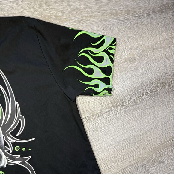 Y2K Dragonfly Button Down Shirt Size XL "RIDE HARD RIDE FREE" Skull Flames - Picture 8 of 10